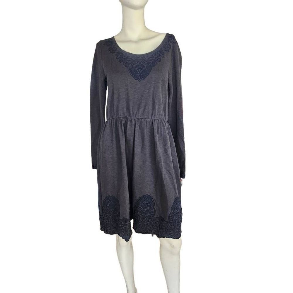Anthropologie Saturday Sunday Sz M gray blue ellie knit embroidered dress